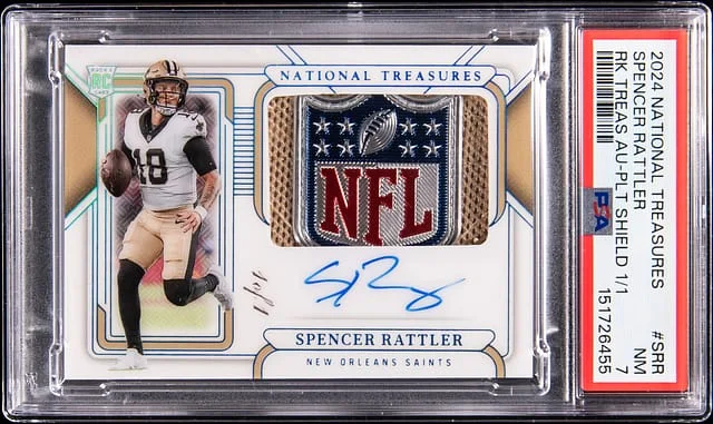 2024 Panini National Treasures Spencer Rattler Treasures Autograph Platinum Shield #RT-SRR card image