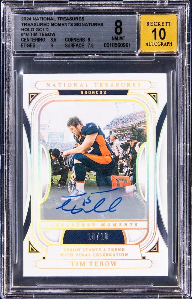2024 Panini National Treasures Tim Tebow Treasured Moments Signature Holo Gold #TM-TT card image