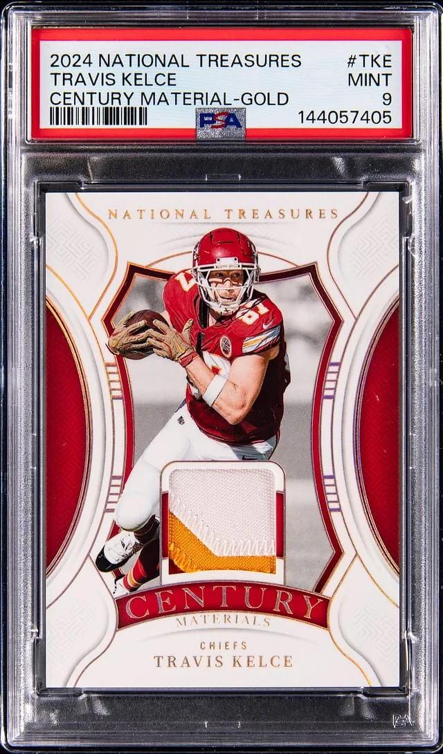 2024 Panini National Treasures Travis Kelce Century Materials Gold #CM-TKE card image