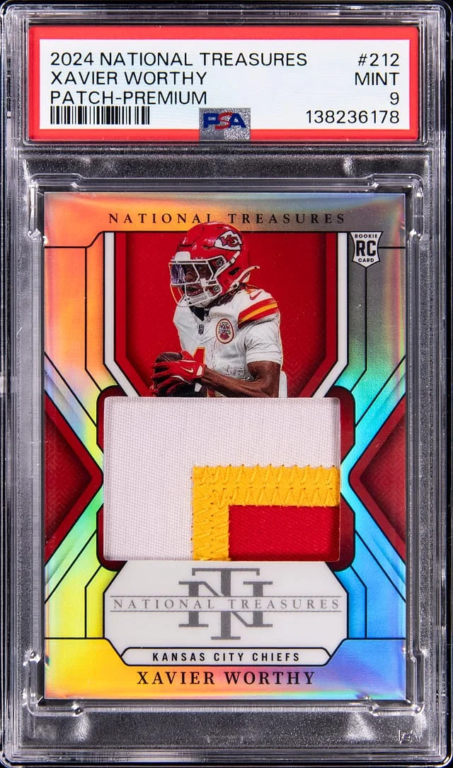 2024 Panini National Treasures Xavier Worthy Patch Premium #212 card image