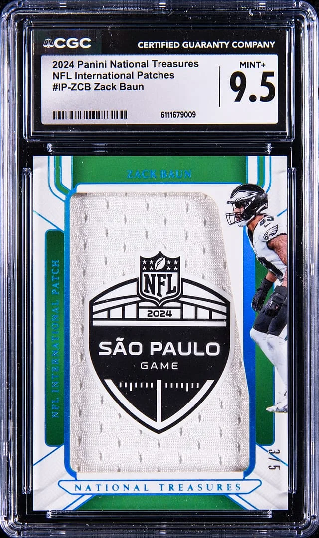 2024 Panini National Treasures Zack Baun NFL International Patches #IP-ZCB card image