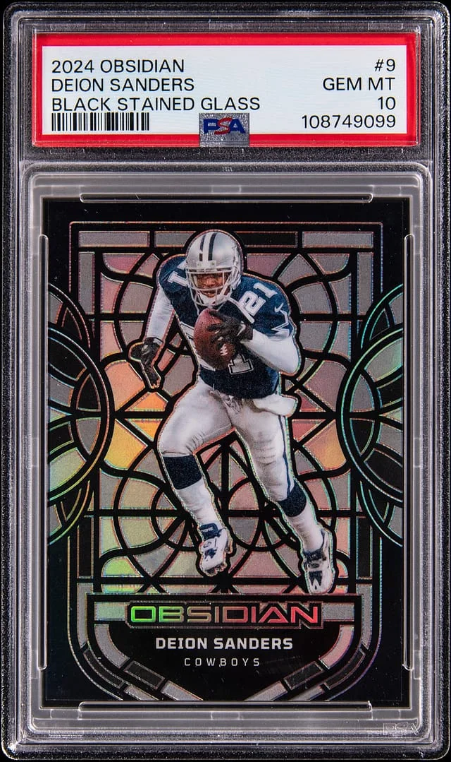 2024 Panini Obsidian Deion Sanders Black Stained Glass #9 card image