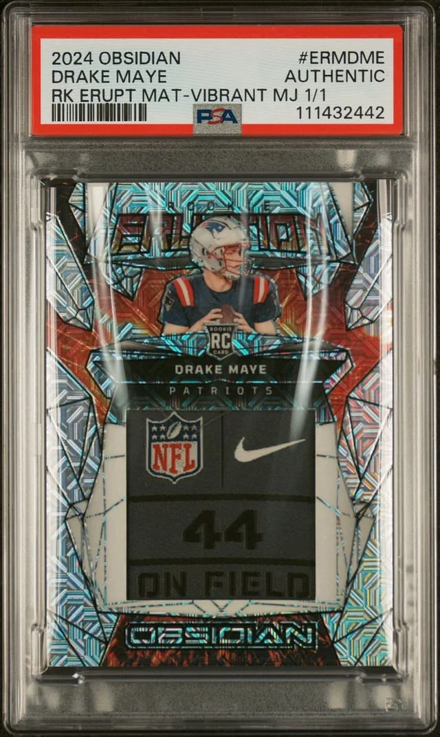 2024 Panini Obsidian Drake Maye Eruption Materials Vibrant Mojo #ERM-DME card image