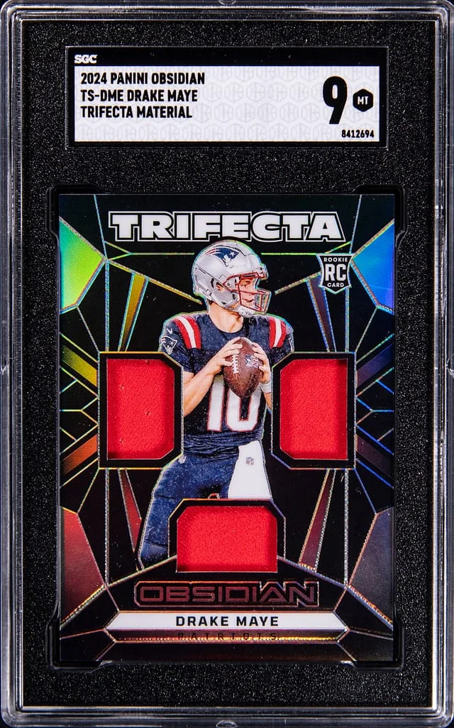 2024 Panini Obsidian Drake Maye Trifecta Material #TS-DME card image
