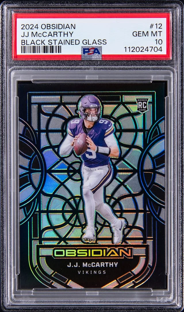 2024 Panini Obsidian J.J. McCarthy Black Stained Glass #12 card image