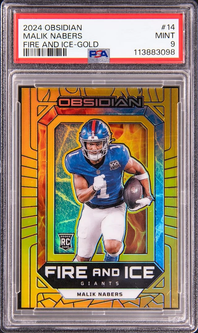 2024 Panini Obsidian Malik Nabers Fire and Ice Gold #14 card image