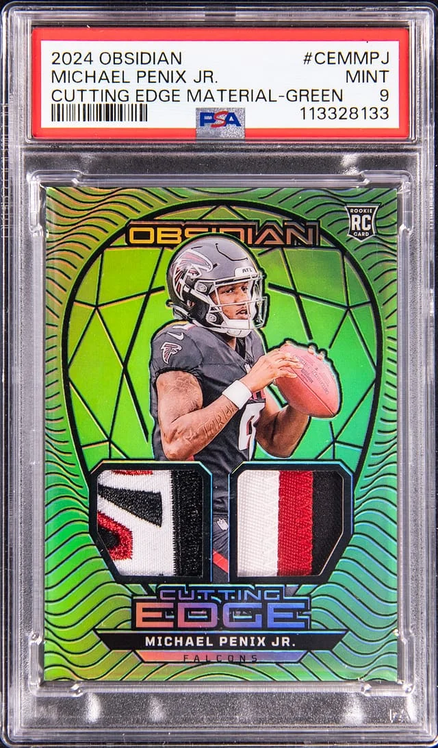 2024 Panini Obsidian Michael Penix Jr. Cutting Edge Material Green #CEM-MPJ card image