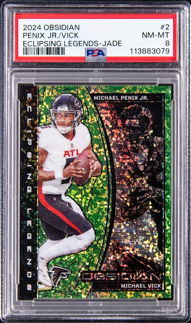 2024 Panini Obsidian Michael Penix Jr./Michael Vick Eclipsing Legends Jade #2 card image