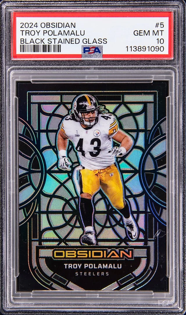 2024 Panini Obsidian Troy Polamalu Black Stained Glass #5 card image