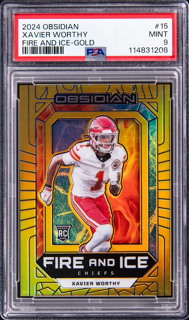 2024 Panini Obsidian Xavier Worthy Fire and Ice Gold #15 card image