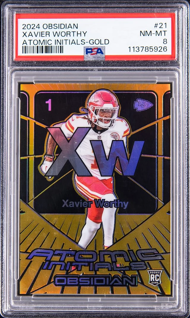 2024 Panini Obsidian Xavier Worthy Atomic Initials Gold #21 card image