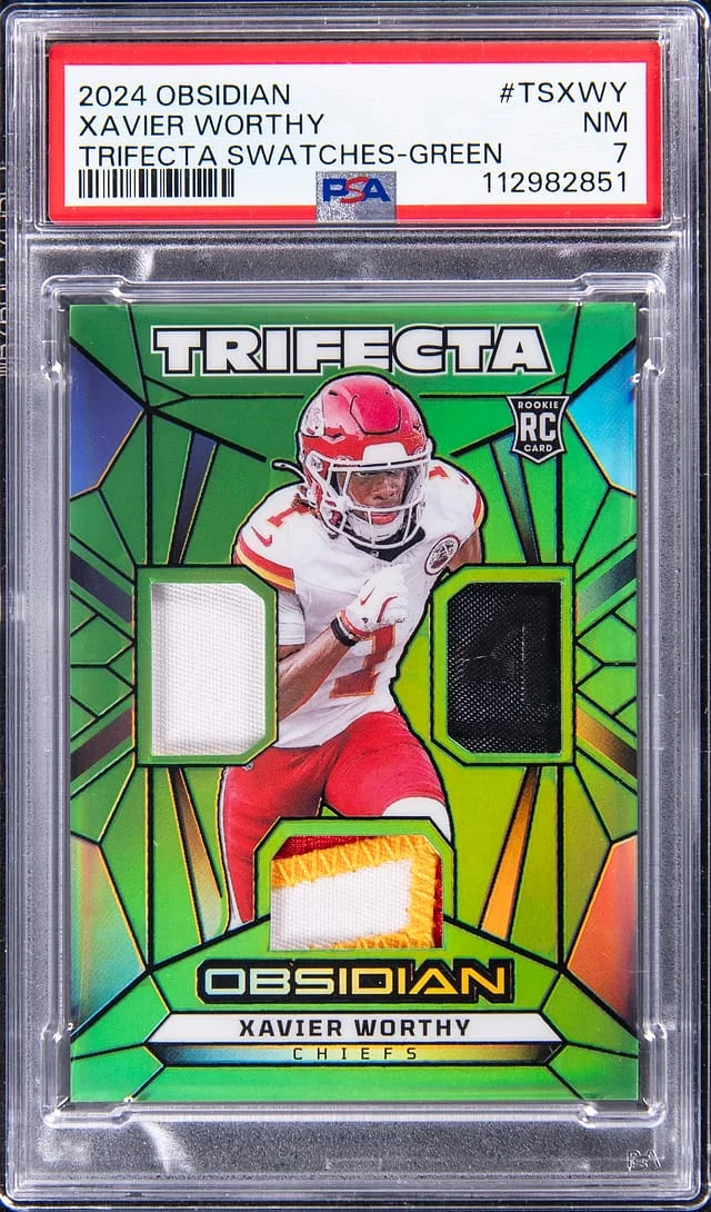 2024 Panini Obsidian Xavier Worthy Trifecta Swatches Green #TS-XWY card image