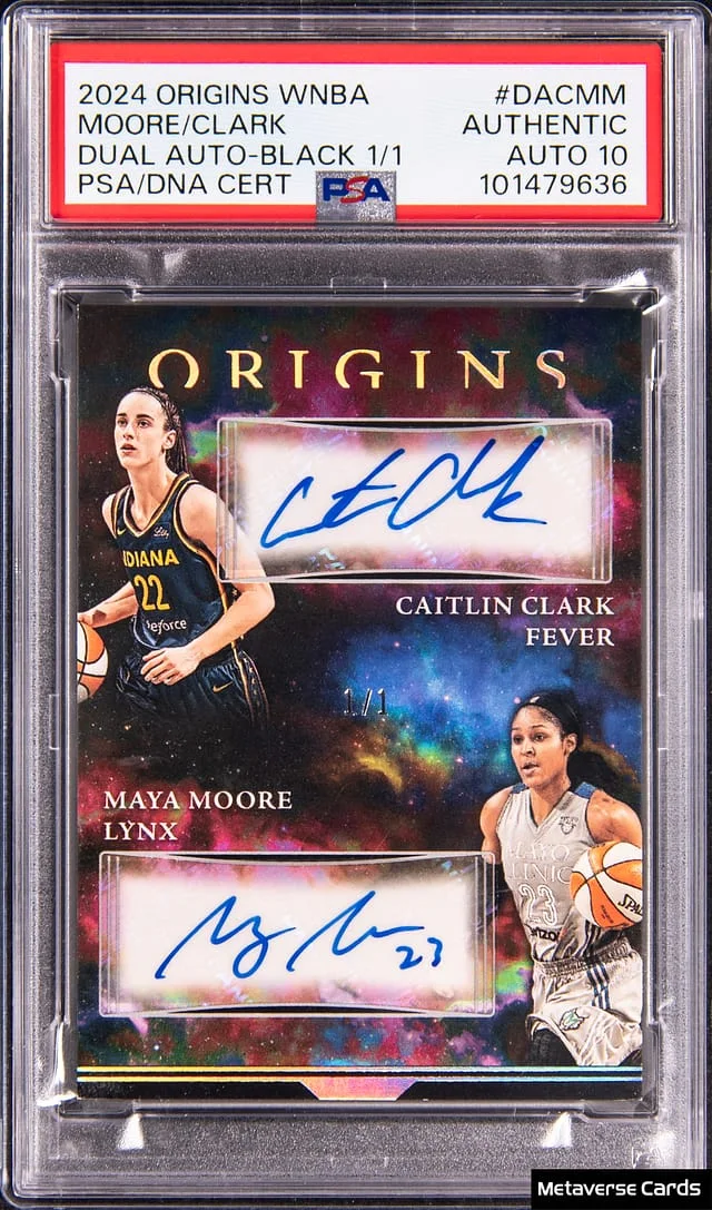 2024 Panini Origins Caitlin Clark/Maya Moore Dual WNBA Dual Autograph Black #DA-CMM card image