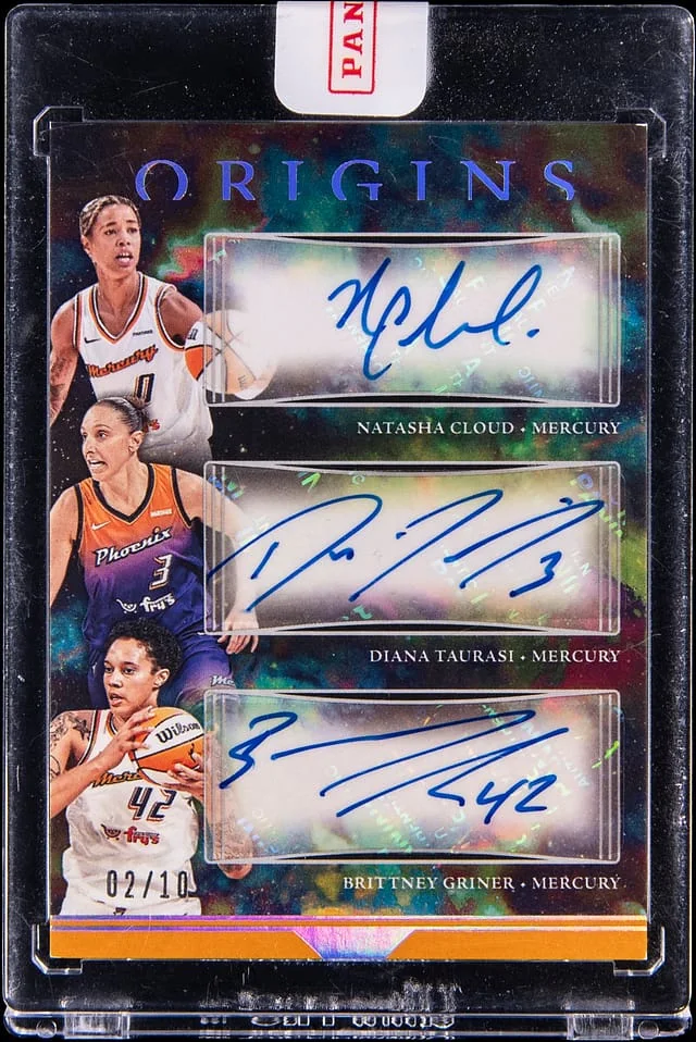 2024 Panini Origins Cloud/Taurasi/Griner Multi-Signed Card - Panini Encased WNBA Triple Autographs Gold #TA-NDB card image