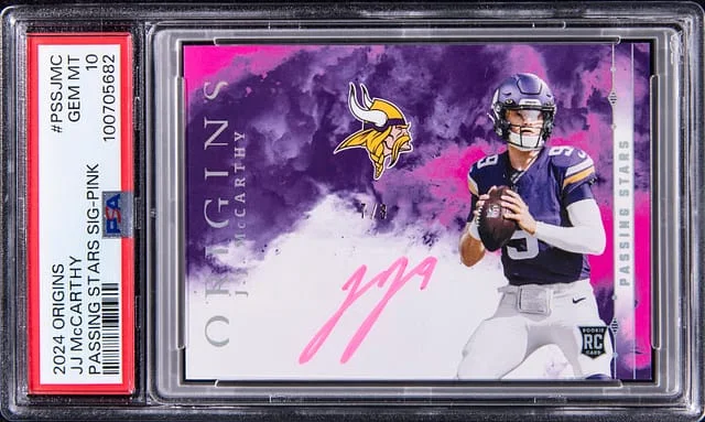 2024 Panini Origins JJ McCarthy Passing Stars Signature-Pink #PSSJMC card image
