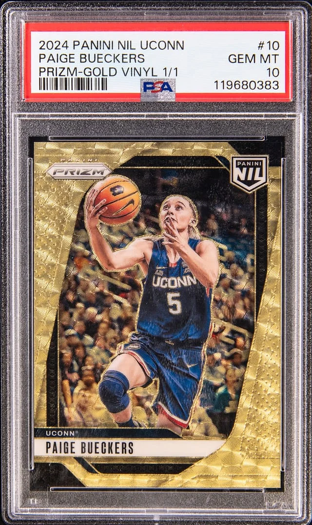 2024 Panini Paige Bueckers NIL UConn Prizm Gold Vinyl #10 card image
