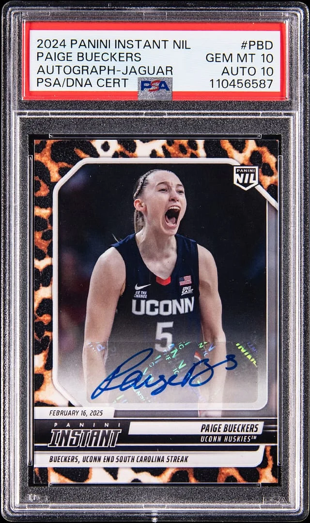 2024 Panini Paige Bueckers Instant NIL Autograph Jaguar #PBD card image