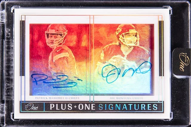 2024 Panini Patrick Mahomes II/Joe Montana One '21 One Plus One Signatures Platinum #154 card image