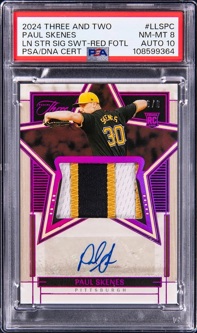2024 Panini Paul Skenes Three and Two Lone Star Signature Swatches Red 1st Off the Line (FOTL) #LLS-PC card image