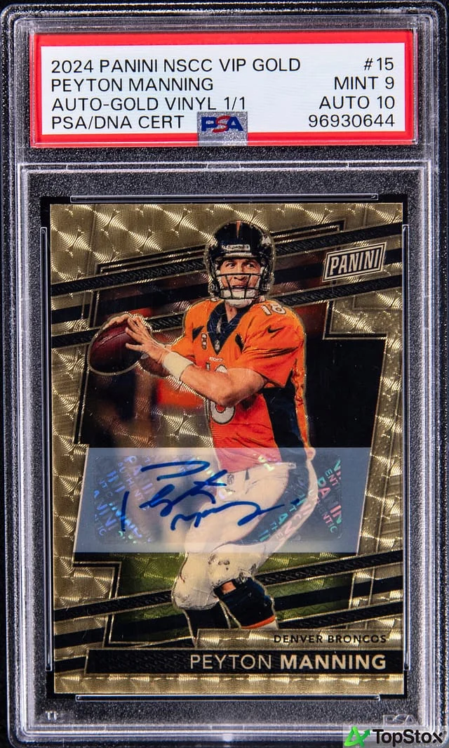 2024 Panini Peyton Manning NSCC VIP Gold Autograph Gold Vinyl #15 card image