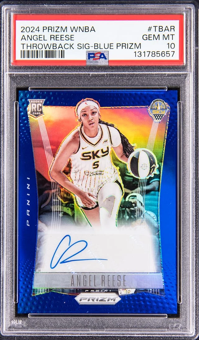 2024 Panini Prizm Angel Reese WNBA Throwback Signatures Blue Prizm #TB-AR card image