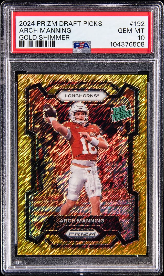 2024 Panini Prizm Arch Manning Gold Shimmer Prizm #192 card image