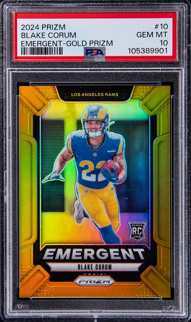 2024 Panini Prizm Blake Corum Emergent Gold Prizm #10 card image