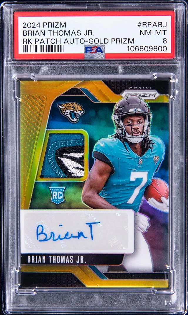 2024 Panini Prizm Brian Thomas Jr. Patch Autograph Gold Prizm #RPA-BJ card image