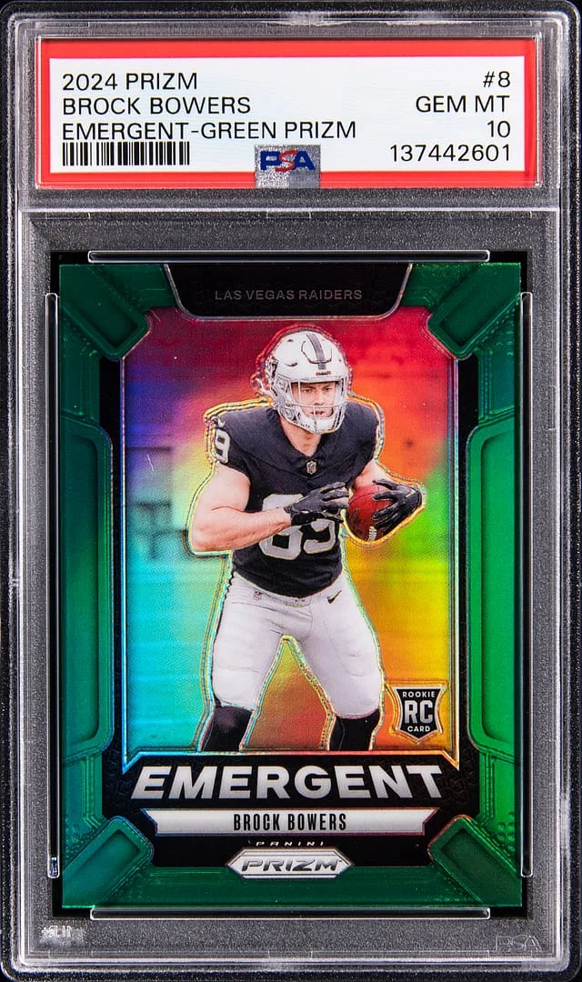 2024 Panini Prizm Brock Bowers Emergent Green Prizm #8 card image