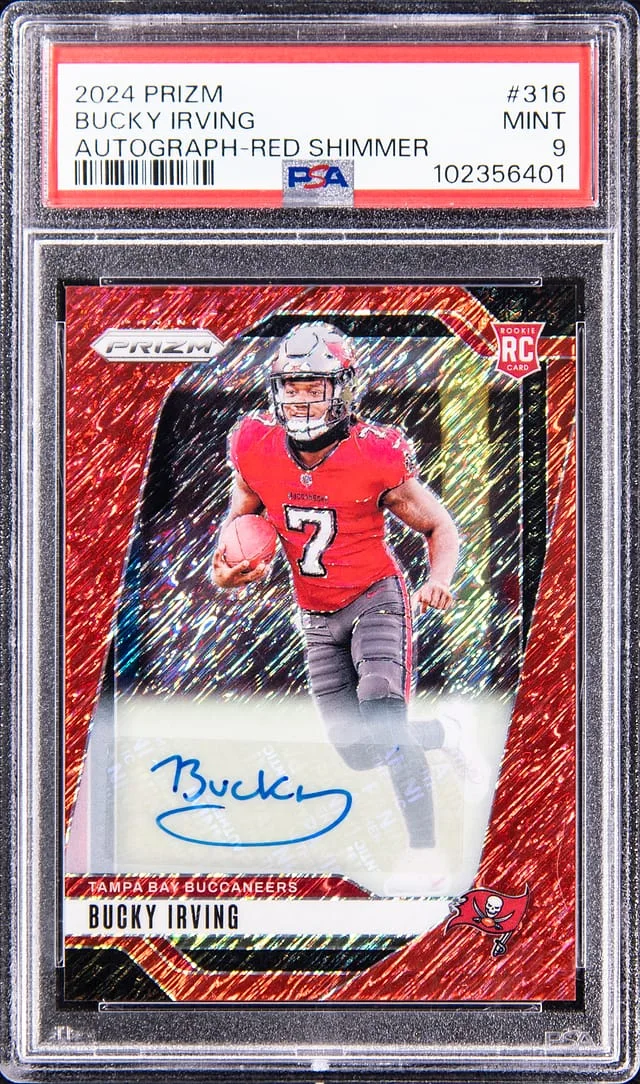 2024 Panini Prizm Bucky Irving Autograph Red Shimmer Prizm #316 card image
