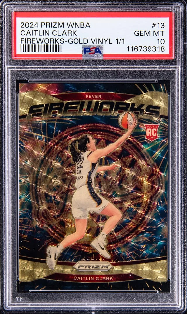 2024 Panini Prizm Caitlin Clark WNBA Fireworks Gold Vinyl Prizm #13 card image