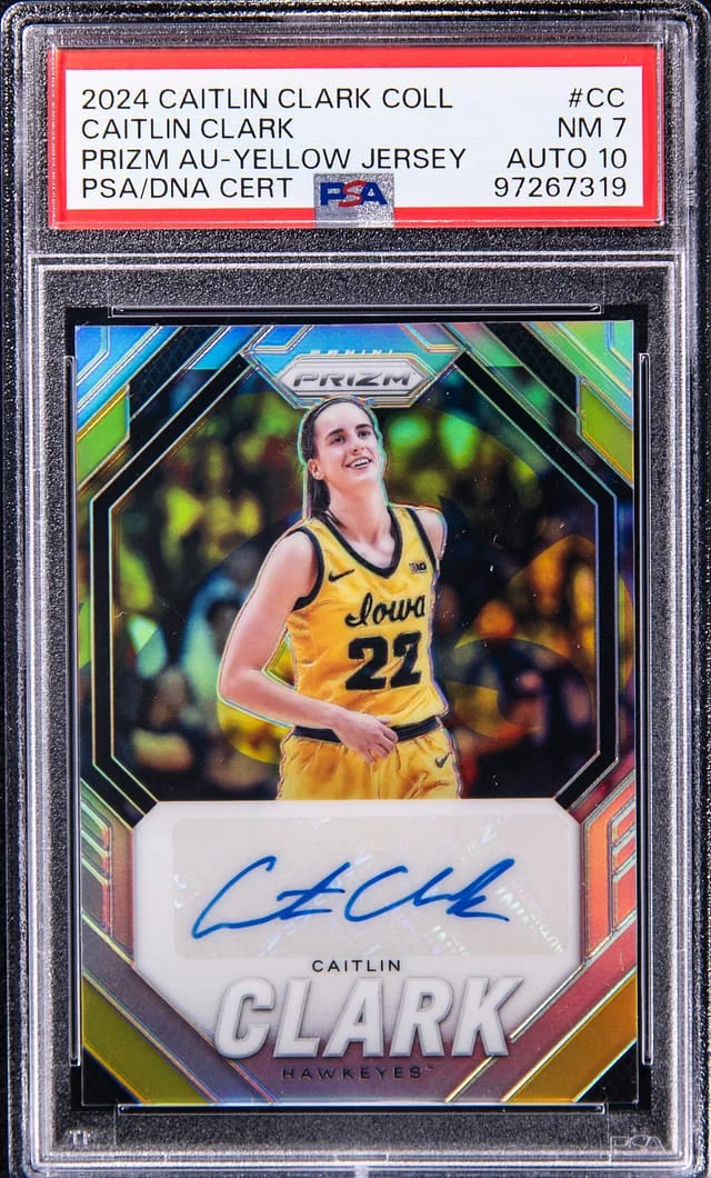 2024 Panini Prizm Caitlin Clark Collection Autograph Yellow Jersey #CC card image