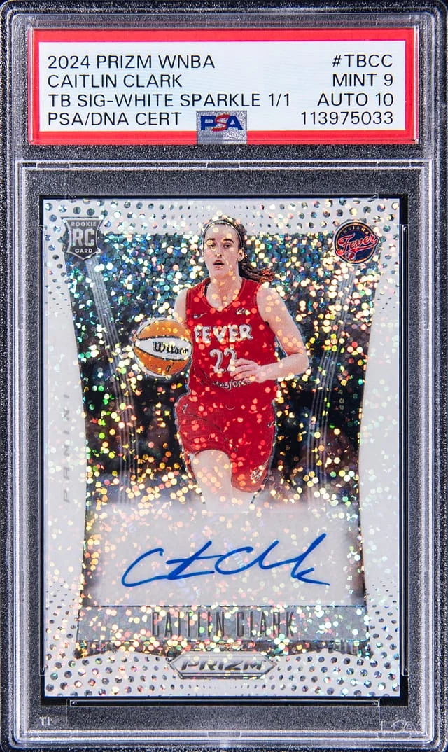 2024 Panini Prizm Caitlin Clark WNBA Throwback Signatures White Sparkle Prizm #TB-CC card image