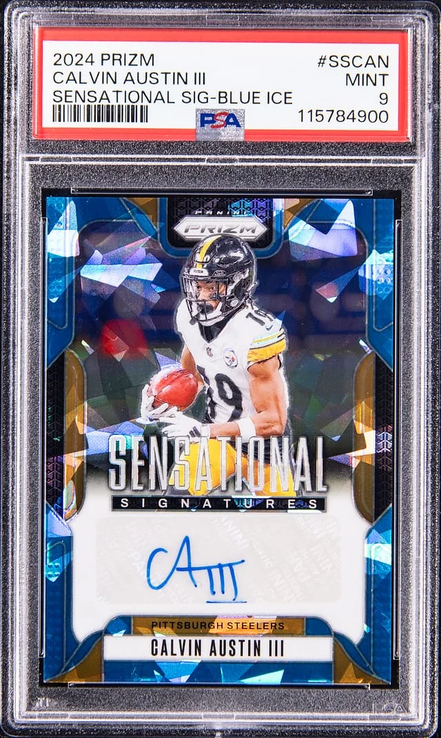 2024 Panini Prizm Calvin Austin III Sensational Signature Blue Ice #SSCAN card image