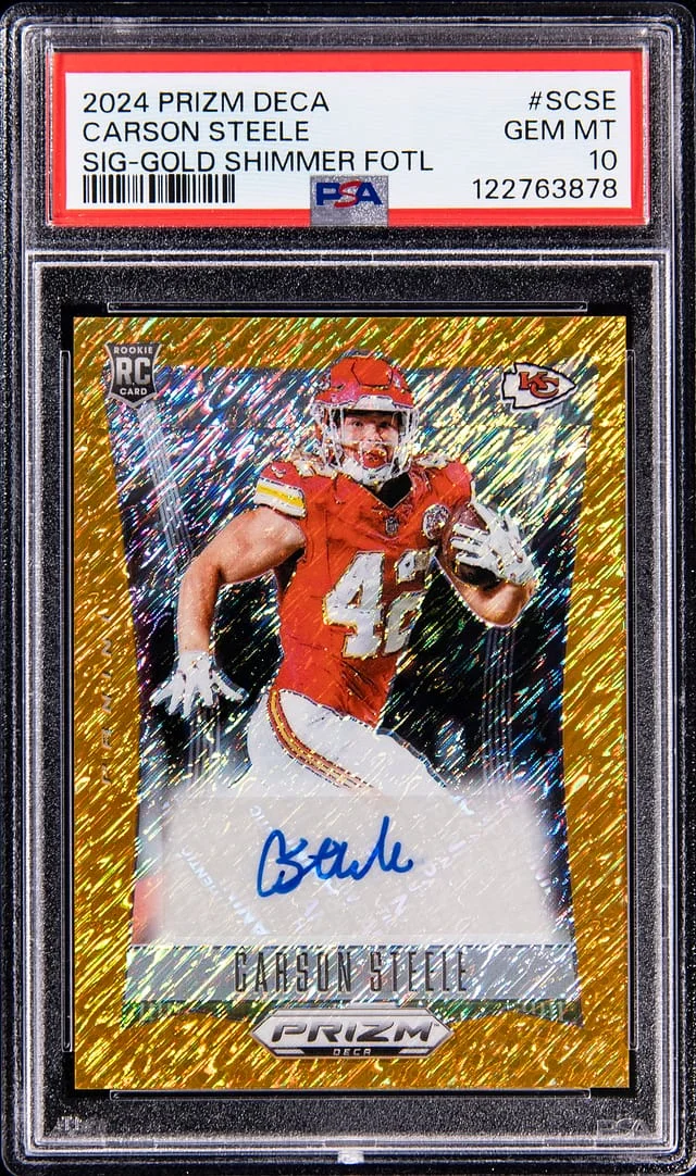 2024 Panini Prizm Carson Steele Deca Signature Gold Shimmer First of the Line (FOTL) #S-CSE card image