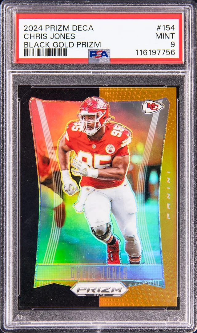 2024 Panini Prizm Chris Jones Deca Black Gold Prizm #154 card image