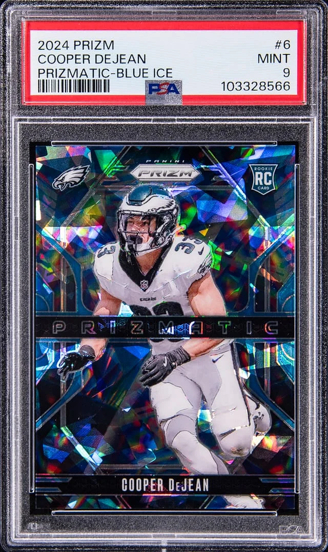 2024 Panini Prizm Cooper Dejean Prizmatic Blue Ice #385 card image
