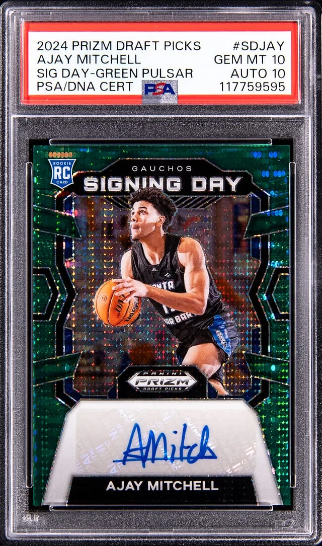 2024 Panini Prizm Draft Picks Ajay Mitchell Signing Day Green Pulsar #SD-JAY card image