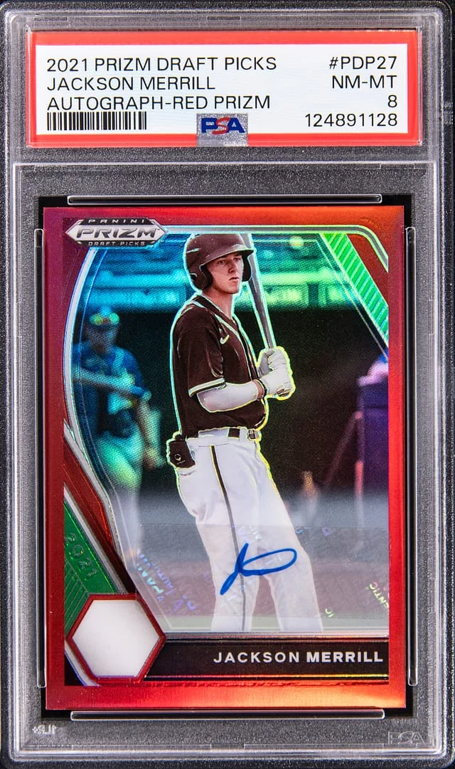 2024 Panini Prizm Draft Picks Jackson Merrill Autograph Red Prizm #PDP27 card image