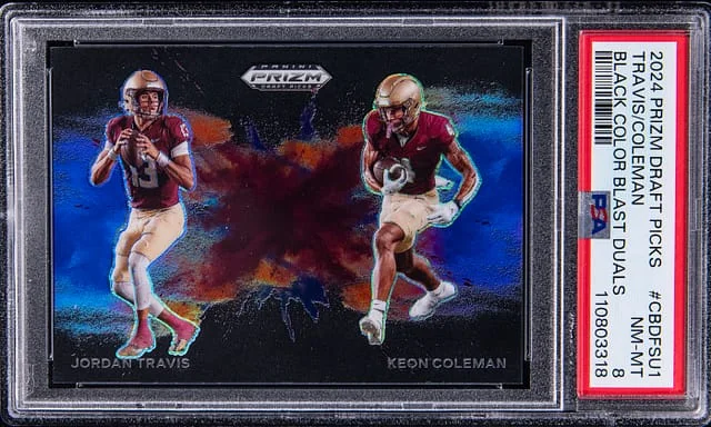 2024 Panini Prizm Draft Picks Jordan Travis/Keon Coleman Color Blast Dual #CBD-FSU1 card image