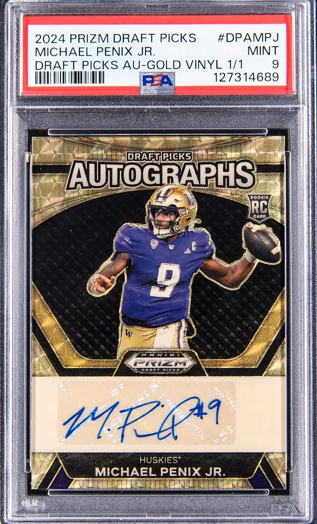 2024 Panini Prizm Draft Picks Michael Penix Jr. Draft Pick Autographs Gold Vinyl #DPA-MPJ card image