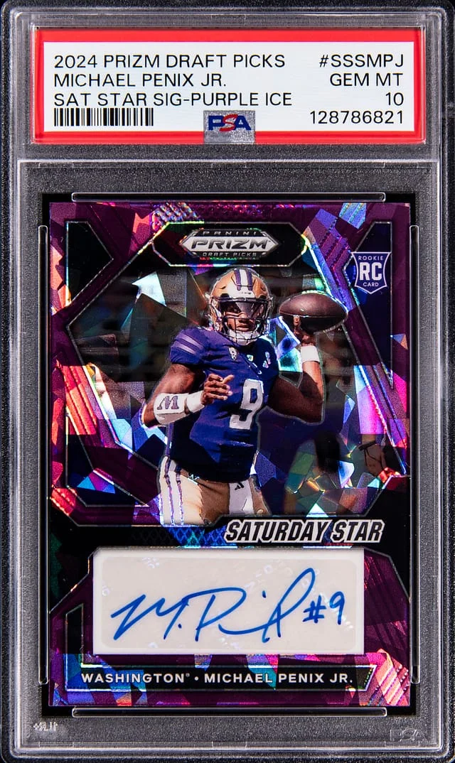 2024 Panini Prizm Draft Picks Michael Penix Jr. Saturday Star Signatures Purple Ice #SSS-MPJ card image