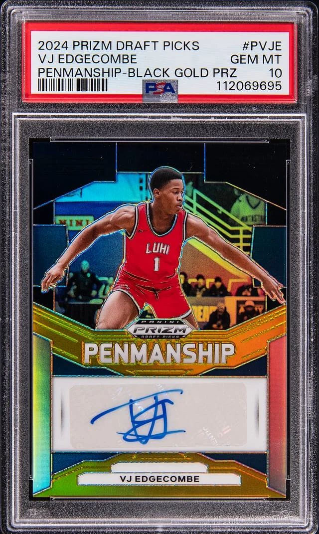 2024 Panini Prizm Draft Picks V.J. Edgecombe Penmanship Black Gold Prizm #P-VJE card image