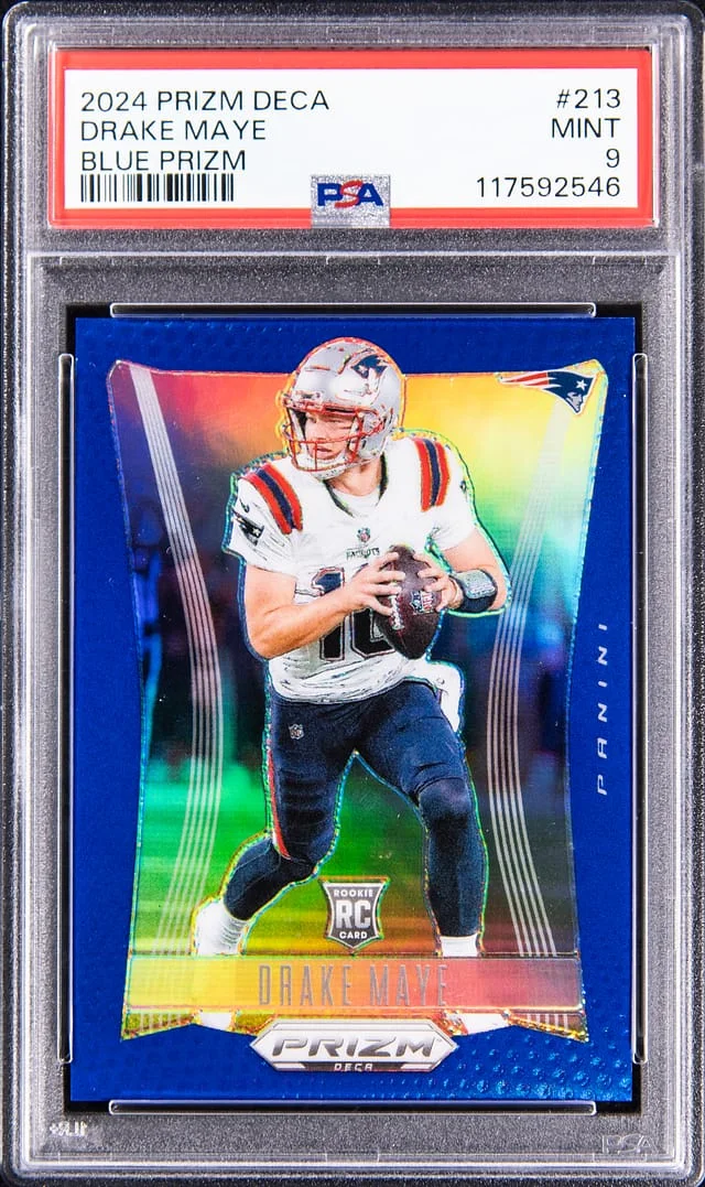 2024 Panini Prizm Drake Maye Deca Blue Prizm #213 card image