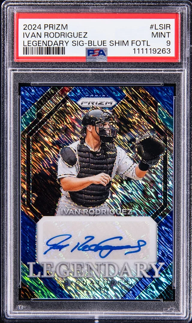 2024 Panini Prizm Ivan Rodriguez Legendary Signature Blue Shimmer FOTL #LS-IR card image