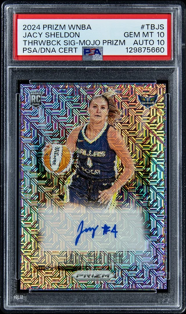 2024 Panini Prizm Jacy Sheldon RSigned WNBA Throwback Signature Gold Prizm #TBJS card image
