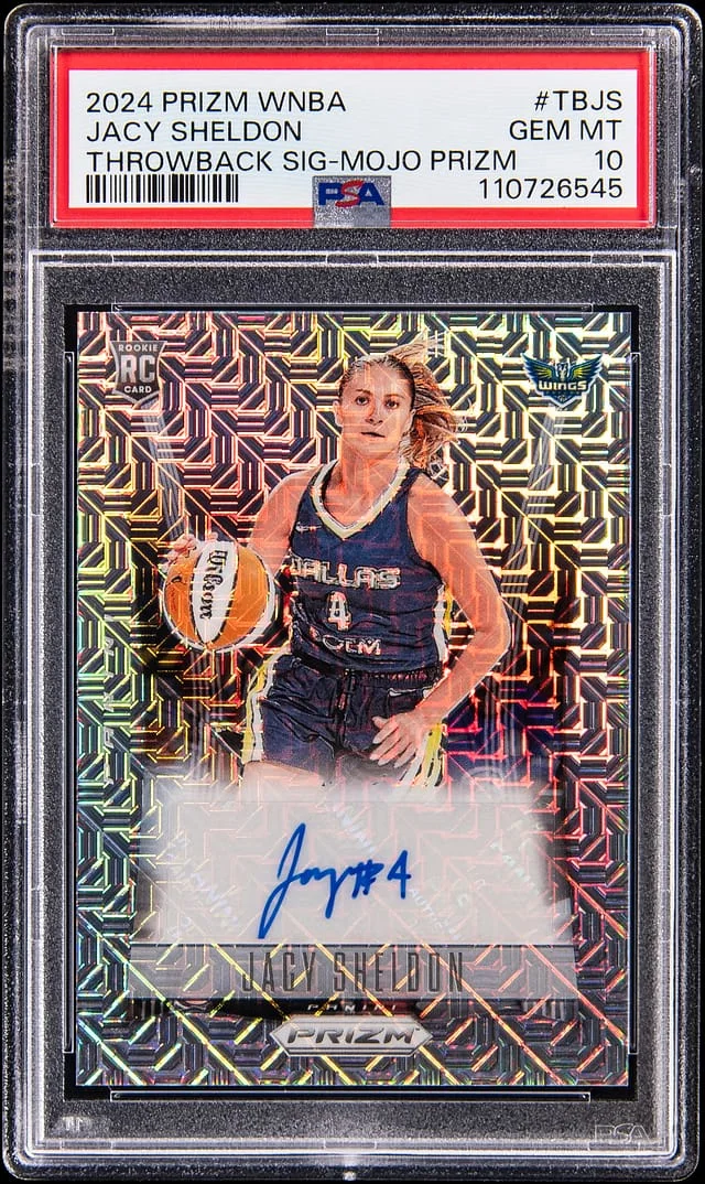 2024 Panini Prizm Jacy Sheldon WNBA Throwback Signature Gold Prizm #TBJS card image