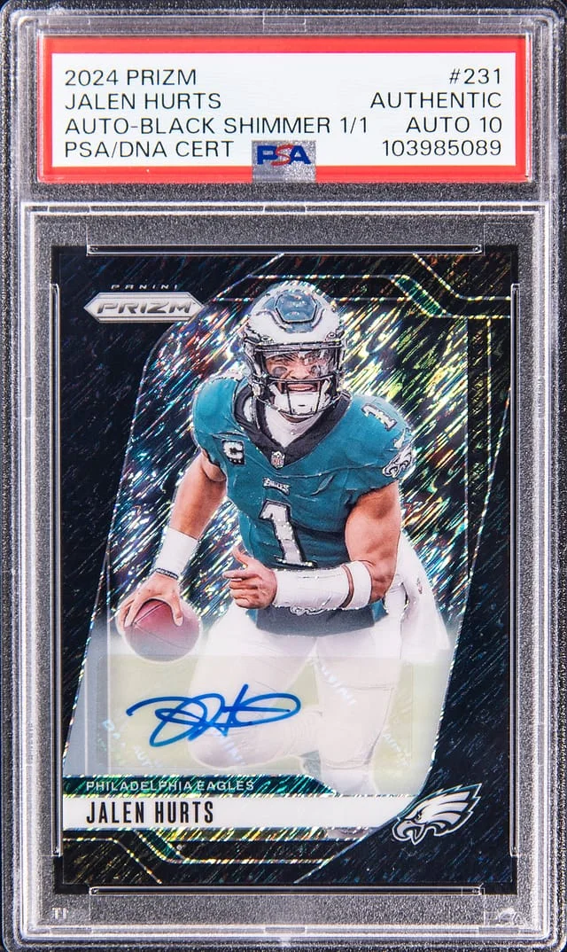 2024 Panini Prizm Jalen Hurts Autograph Black Shimmer Prizm #231 card image