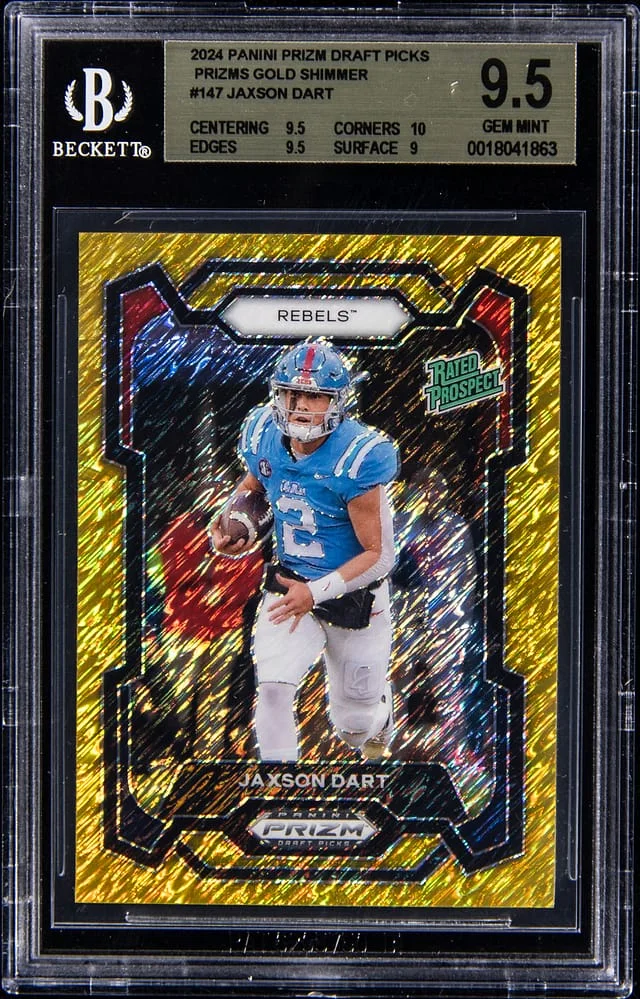 2024 Panini Prizm Jaxson Dart Prizms Gold Shimmer #147 card image