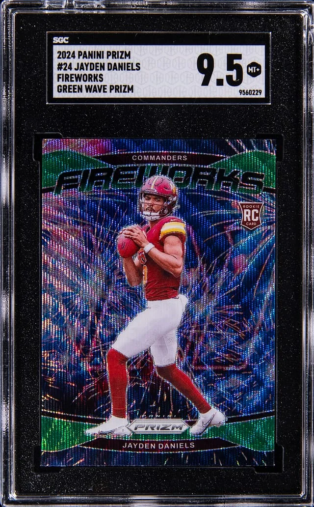 2024 Panini Prizm Jayden Daniels Fireworks Green Wave Prizm #24 card image